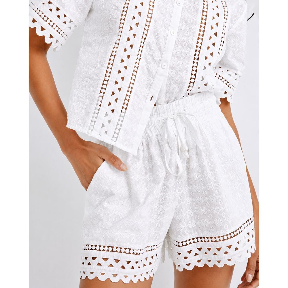 Veronica Beard NWT Tijana Embroidered Cotton Shorts White XL Boho Resort Coastal
